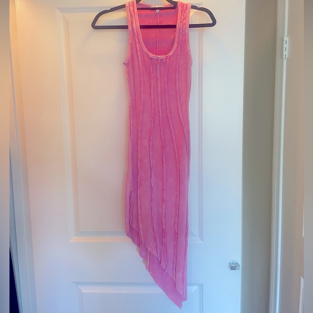 Pretty pink asymmetrical dress. Size large.
